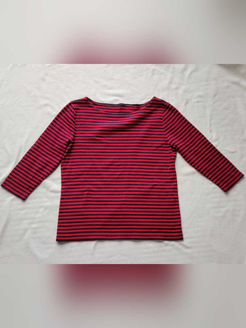 Red and Navy Striped Boatneck Top